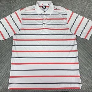 Footjoy Polo Shirt Mens Large White Striped Performance Golf Short Sleeve FJ